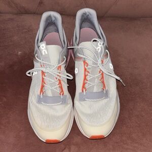 On Running Women's White Gray Pink Athletic Shoes with Orange Accents
